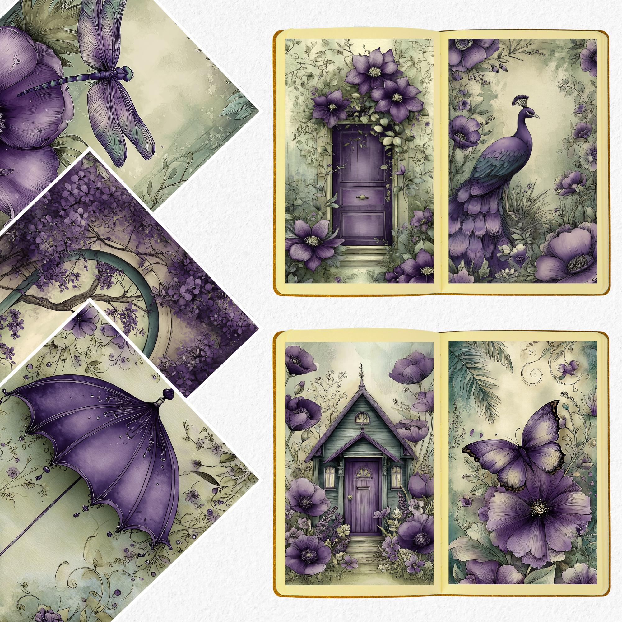 Violet Garden Junk Journal Kit 120 Pages Vintage Purple Ephemera Floral ...