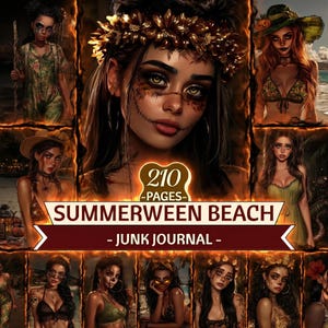 Summerween Beach Junk Journal Kit 210 Sidor Vintage Halloween Scrapbook Goth Digital (Digital Nedladdning)