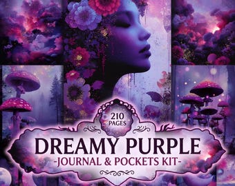 Kit de diario morado de ensueño, páginas de diario florales moradas, diario de fases lunares, diario de galaxia, kit de diario morado (descarga digital)