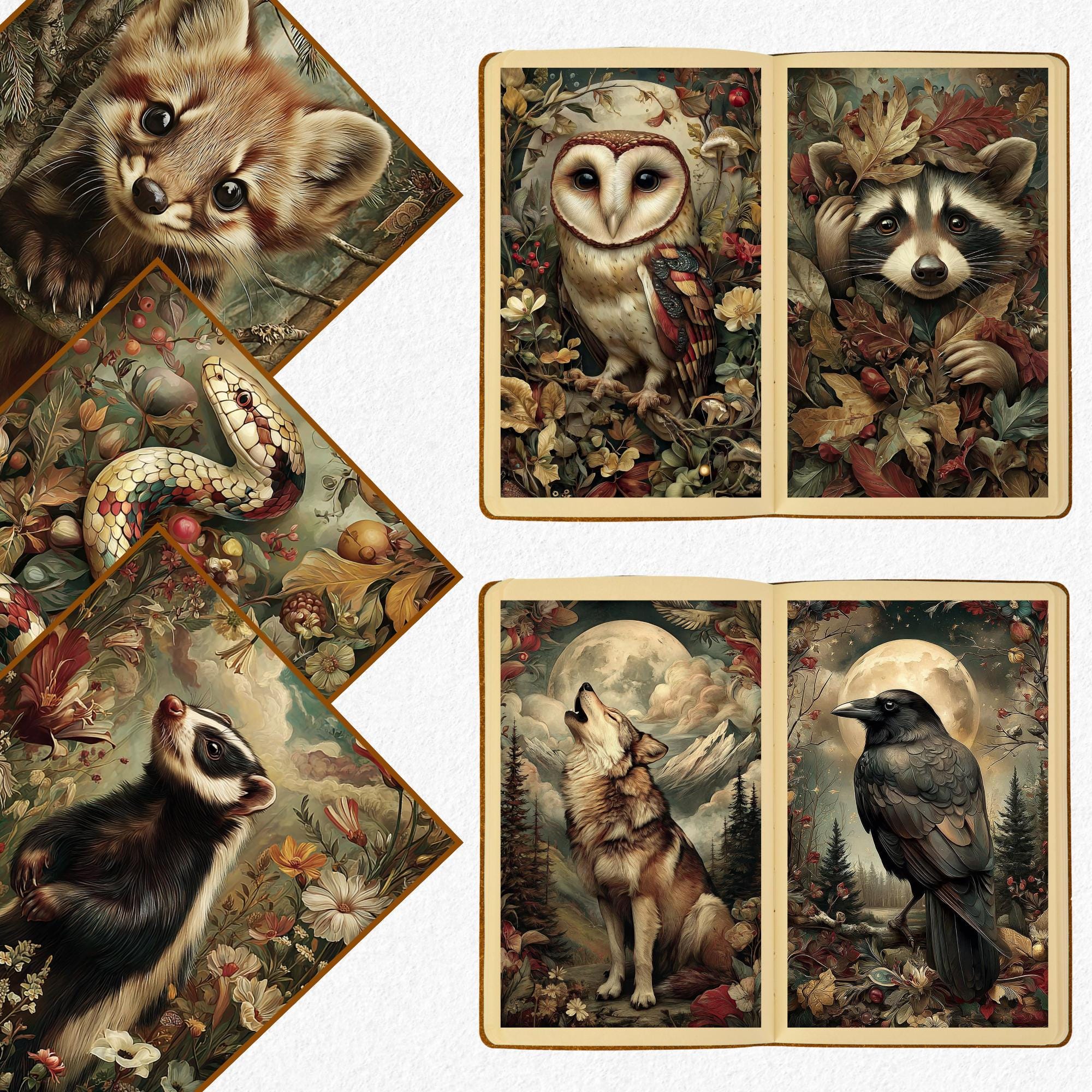 Whimsical Midnight Animals Junk Journal Kit, 140 Page Woodland Creature ...