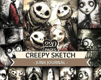 Creepy Sketch Junk Journal Kit 220 Pages Gothic Horror Dark Art Ephemera Printable (Digital Download)