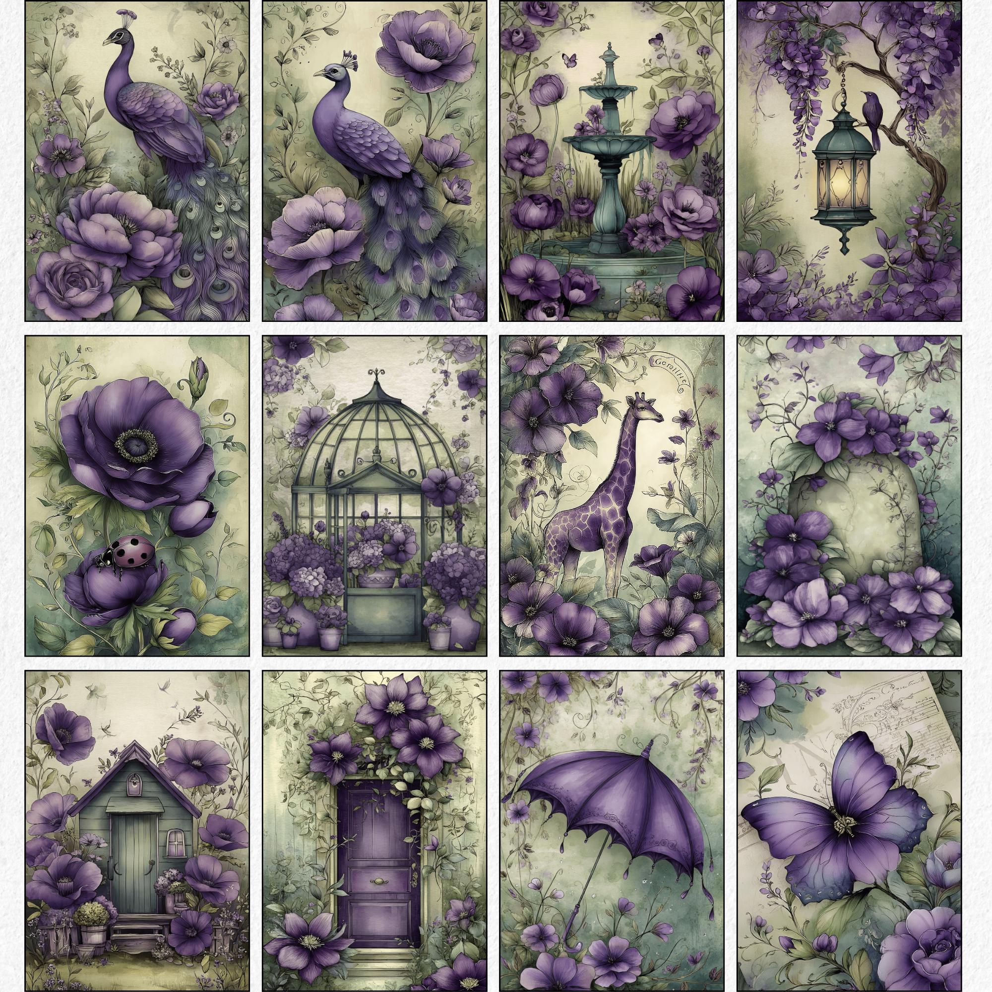Violet Garden Junk Journal Kit 120 Pages Vintage Purple Ephemera Floral ...