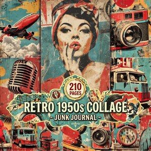 Retro 1950s Junk Journal Kit 210 Pages Vintage Pop Art Mid Century Collage Ephemera (Digital Download)