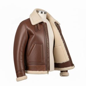 Men’s B3 Genuine Shearling Sheepskin Leather Bomber Jacket – RAF Aviator Style