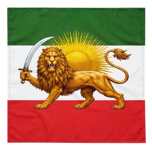 Persisk lejonbandana Irans symbol kulturarv accessoar kulturell halsband traditionell design Shir Khorshid-tyg nationell identitet