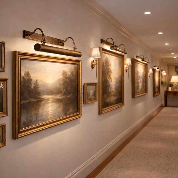 Engraved Brass Picture Light | Antique Style Hardwired Wall Lamp
