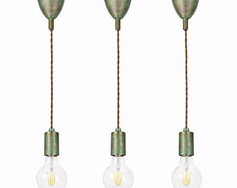 Antique Brass Triple Pendant Light – Handcrafted Hanging Ceiling Lamp
