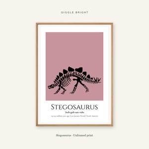 Stegosaurus Dinosaur Print, A4 or A3 Unframed Nursery Wall Art image 1