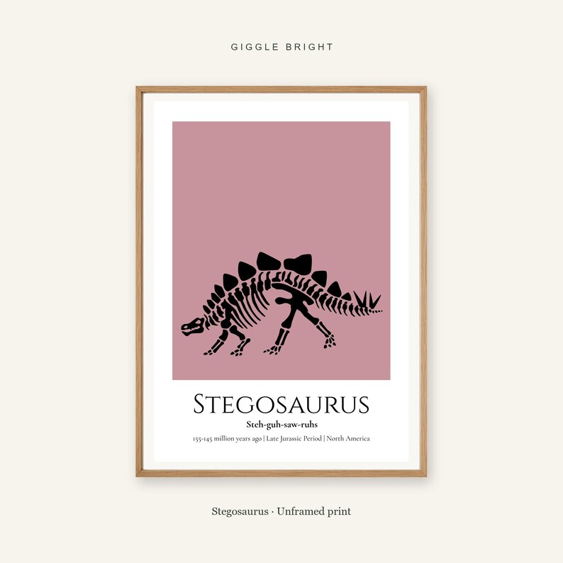 Stegosaurus Dinosaur Print, A4 or A3 Unframed Nursery Wall Art image 1