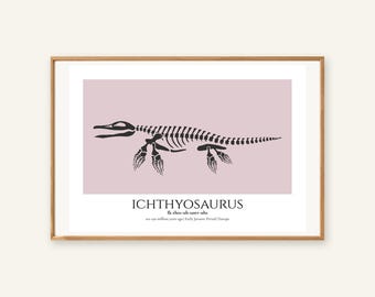 Ichthyosaurus Print, Prehistoric Nursery Wall Art, A4 or A3 Unframed
