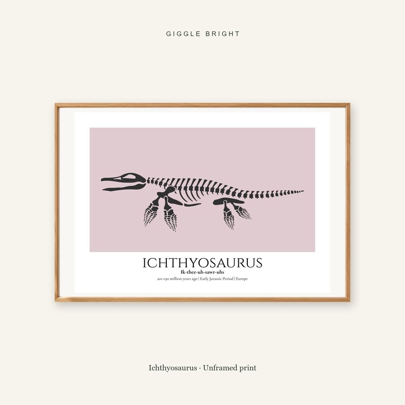 Ichthyosaurus Print, Prehistoric Nursery Wall Art, A4 or A3 Unframed image 1