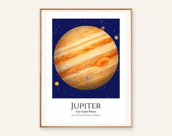 Jupiter Planet Print, Solar System Nursery Wall Art, A4 or A3 Unframed