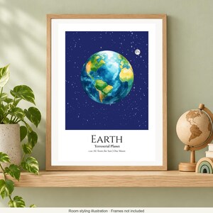Earth Planet Print, Solar System Nursery Wall Art, A4 or A3 Unframed afbeelding 2