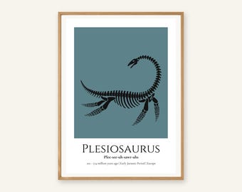 Plesiosaurus Print, Prehistoric Nursery Wall Art, A4 or A3 Unframed