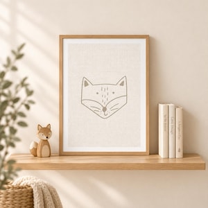 Fox Nursery Print, Minimalist Woodland Wall Art, A4 Unframed image 1