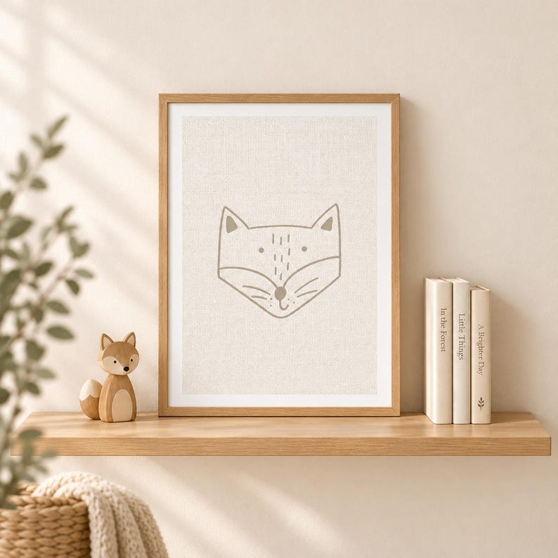 Fox Nursery Print, Minimalist Woodland Wall Art, A4 Unframed image 1