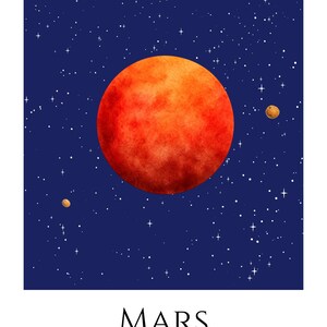 Mars Planet Print, Solar System Nursery Wall Art, A4 or A3 Unframed image 3
