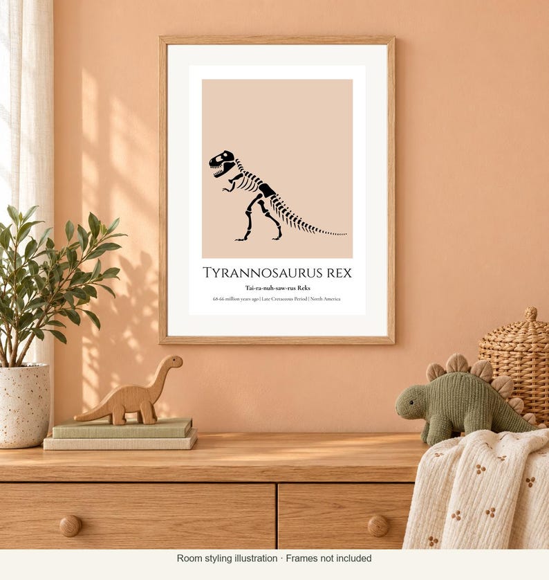 T-Rex Skeleton Print, A4 or A3 Unframed Nursery Wall Art imagen 3