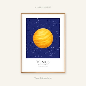 Venus Planet Print, Solar System Nursery Wall Art, A4 or A3 Unframed image 1
