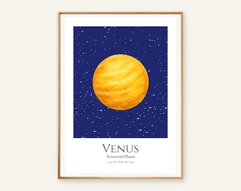 Venus Planet Print, Solar System Nursery Wall Art, A4 or A3 Unframed