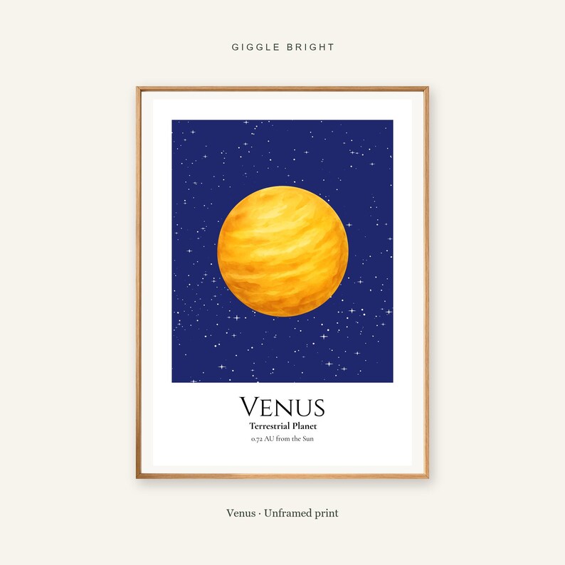 Venus Planet Print, Solar System Nursery Wall Art, A4 or A3 Unframed image 1