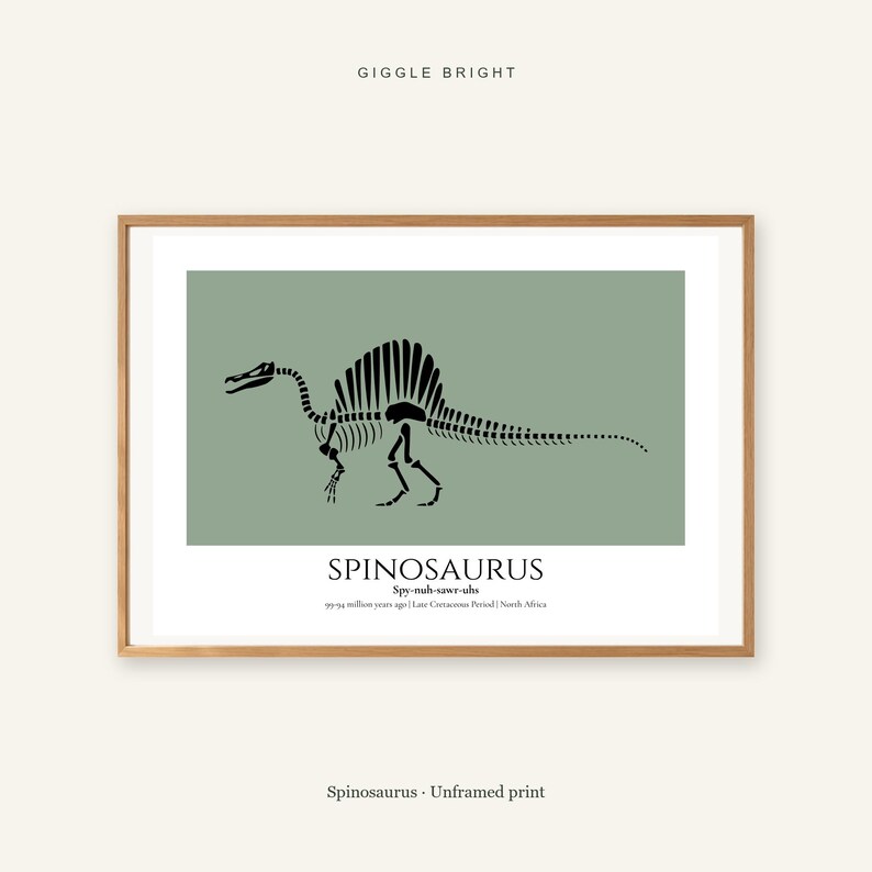 Spinosaurus Skeleton Print, Dinosaur Wall Art, A4 or A3 Unframed image 1