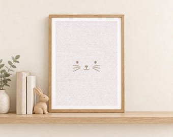 Neutral Cat Whiskers Print, Minimalist Nursery Wall Art, A4 Unframed