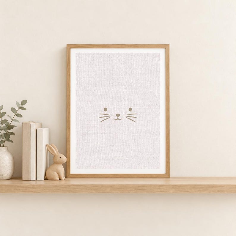 Neutral Cat Whiskers Print, Minimalist Nursery Wall Art, A4 Unframed Bild 1