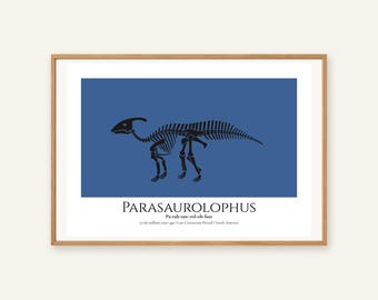 Parasaurolophus Dinosaur Print, A4 or A3 Unframed Nursery Wall Art