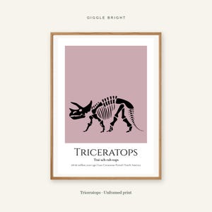 Triceratops Dinosaur Wall Art, Skeleton Print, A4 or A3 Unframed imagen 1