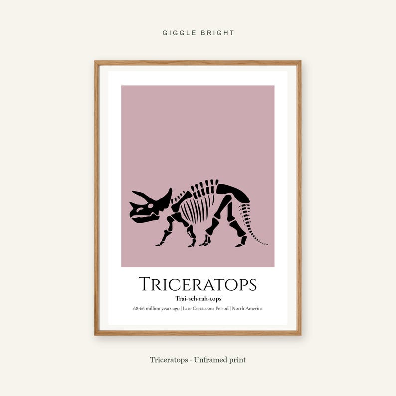 Triceratops Dinosaur Wall Art, Skeleton Print, A4 or A3 Unframed imagen 1