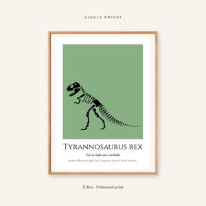 T-Rex Skeleton Print, A4 or A3 Unframed Nursery Wall Art imagen 1