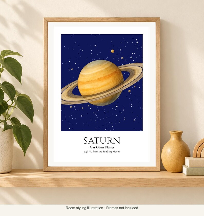 Saturn Planet Print, Solar System Nursery Wall Art, A4 or A3 Unframed image 2