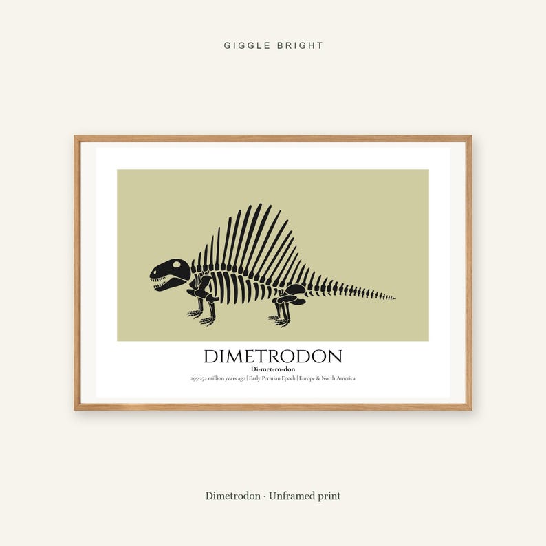Dimetrodon Print, Prehistoric Nursery Wall Art, A4 or A3 Unframed image 1