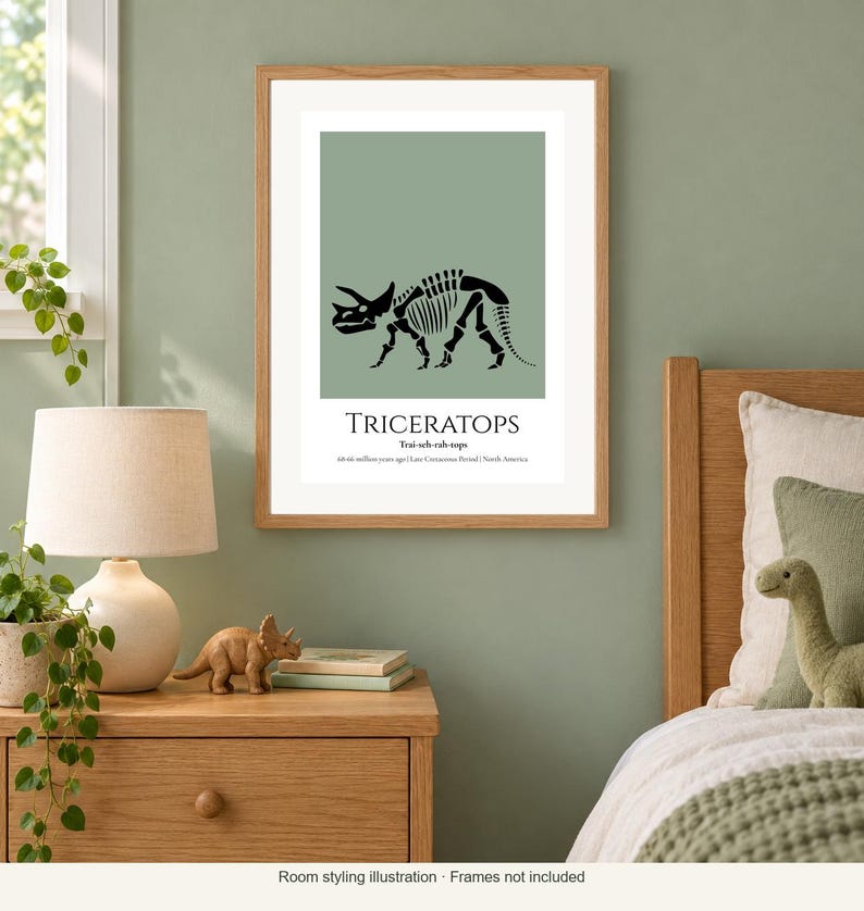 Triceratops Dinosaur Wall Art, Skeleton Print, A4 or A3 Unframed imagen 3