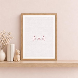 Lámina con bigotes de gato rosas, decoración minimalista para la habitación infantil, tamaño A4 o A3 sin marco. imagen 1