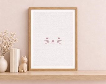 Pink Cat Whiskers Print, Minimalist Nursery Wall Art, A4 or A3 Unframed