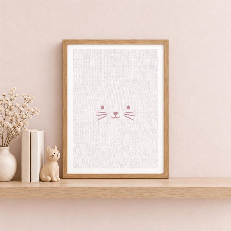 Lámina con bigotes de gato rosas, decoración minimalista para la habitación infantil, tamaño A4 o A3 sin marco. imagen 1