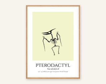 Pterodactyl Print, Prehistoric Nursery Wall Art, A4 or A3 Unframed