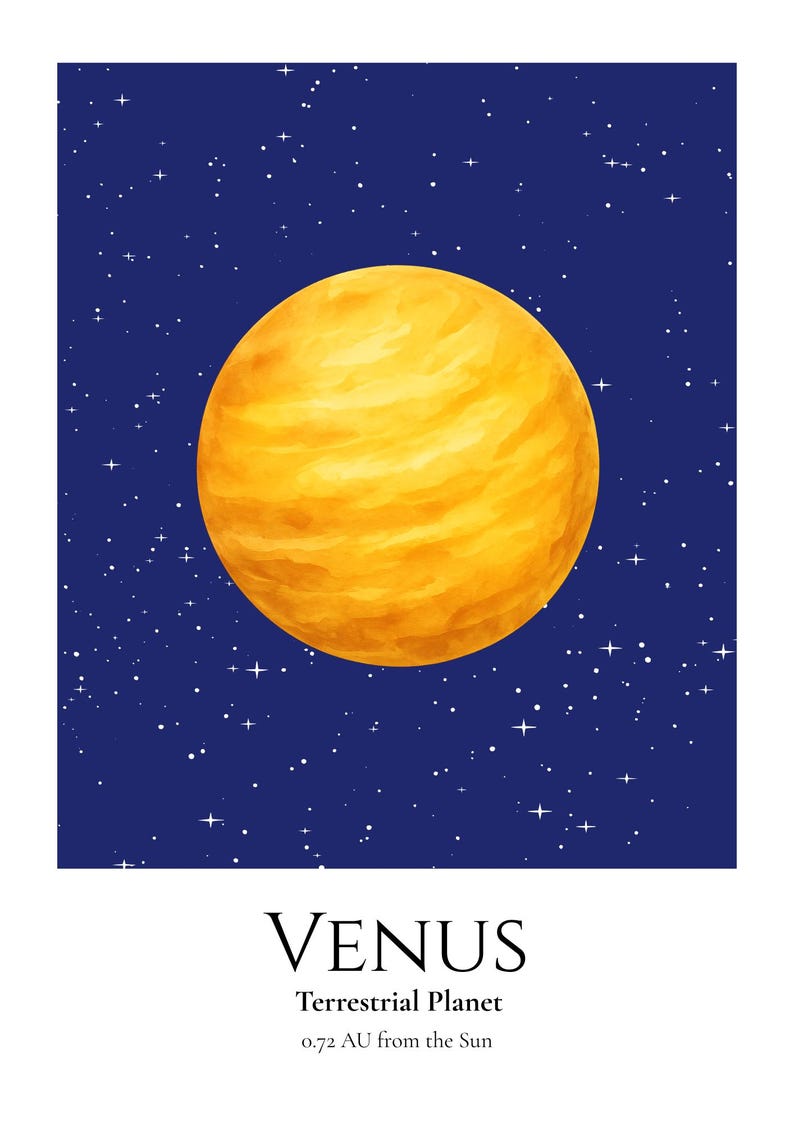 Venus Planet Print, Solar System Nursery Wall Art, A4 or A3 Unframed image 3