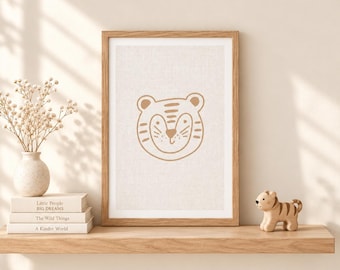 Tiger Nursery Print, Minimalist Safari Animal Wall Art, A4 Unframed
