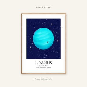 Uranus Planet Print, Solar System Nursery Wall Art, A4 or A3 Unframed afbeelding 1