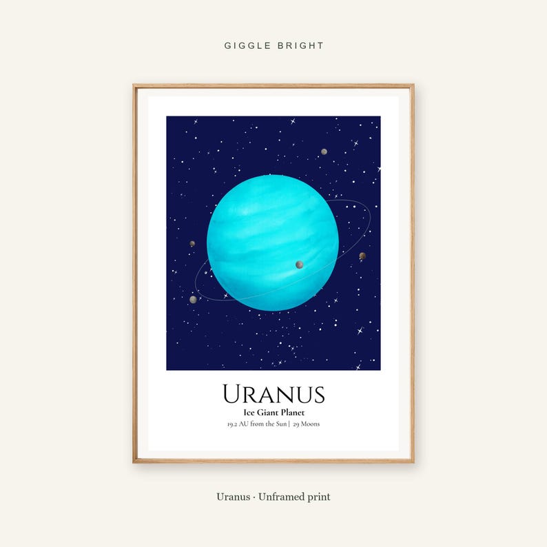Uranus Planet Print, Solar System Nursery Wall Art, A4 or A3 Unframed afbeelding 1