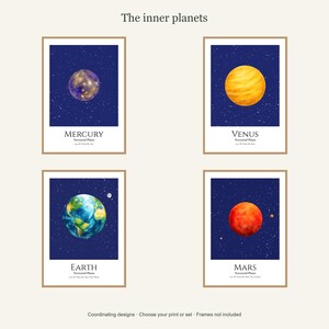 Mars Planet Print, Solar System Nursery Wall Art, A4 or A3 Unframed image 4