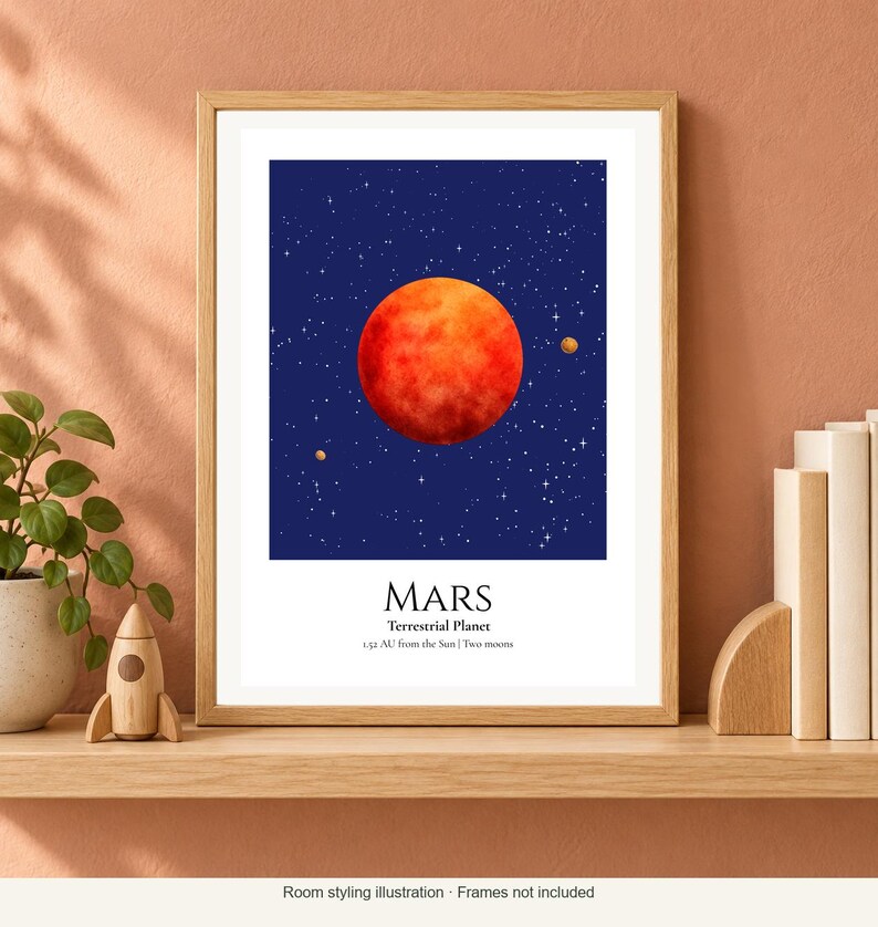 Mars Planet Print, Solar System Nursery Wall Art, A4 or A3 Unframed image 2