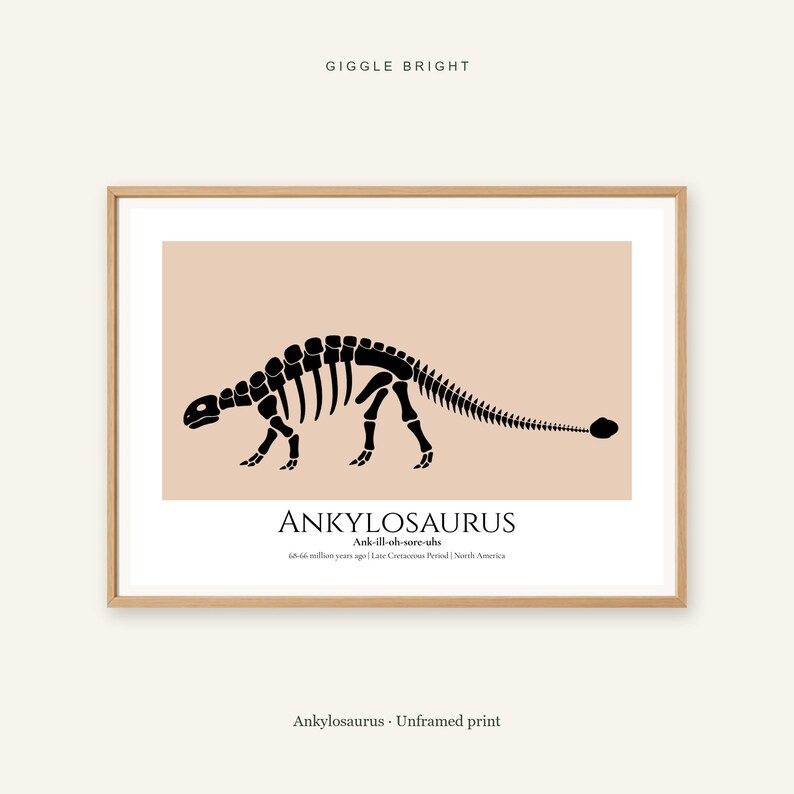 Ankylosaurus Dinosaur Print, A4 or A3 Unframed Nursery Wall Art image 1