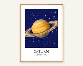 Saturn Planet Print, Solar System Nursery Wall Art, A4 or A3 Unframed