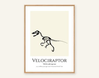 Velociraptor Dinosaur Print, A4 or A3 Unframed Nursery Wall Art