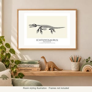 Ichthyosaurus Print, Prehistoric Nursery Wall Art, A4 or A3 Unframed image 3
