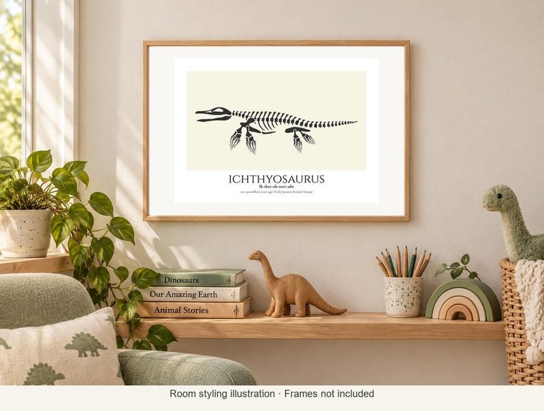 Ichthyosaurus Print, Prehistoric Nursery Wall Art, A4 or A3 Unframed image 3